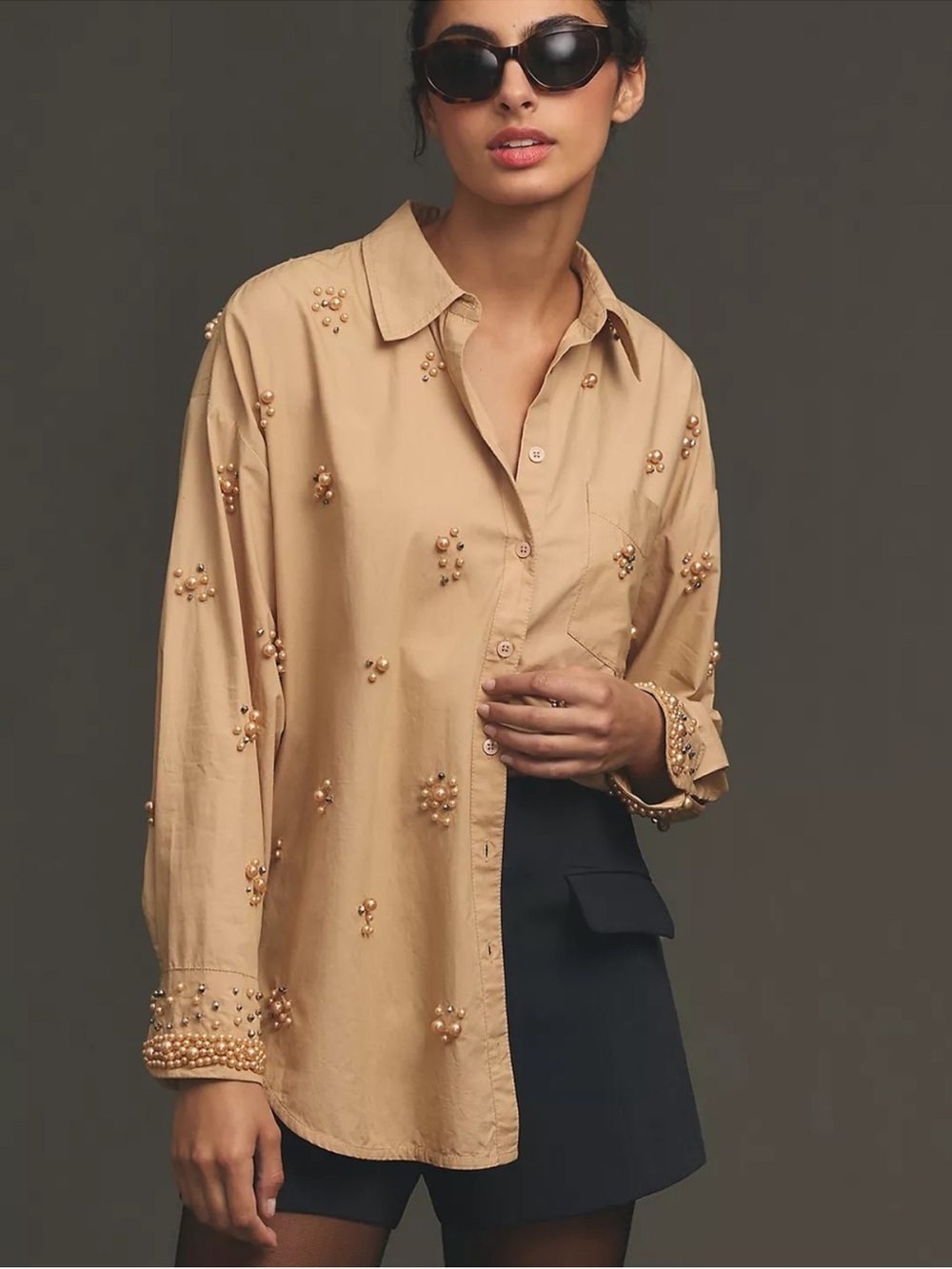 Anthropologie Bennet Buttondown Shirt by Maeve: Pearl-Embellished Edition